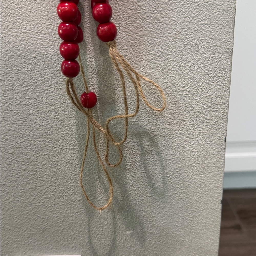 Red Wood Beaded Garland - set of 4 strands - approx 110 inches each - Picture 4 of 4